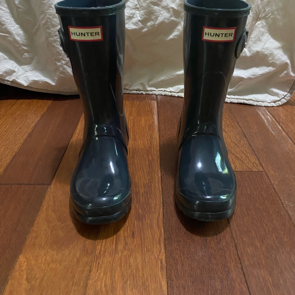 Hunter Tall Gloss Grey Blue Rain Boots